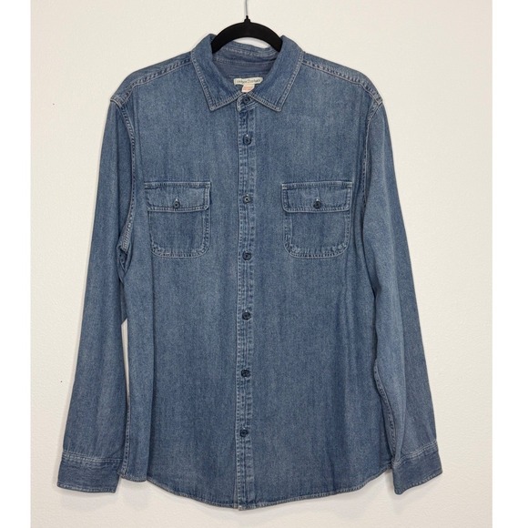Carbon 2 Cobalt Other - Carbon 2 Cobalt Men's Blue Denim Long Sleeve Button Down Shirt Cotton L